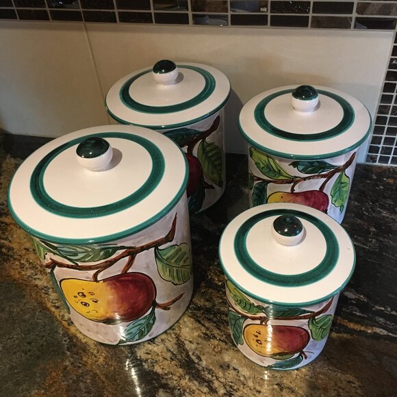 Vintage Italian Handpainted Red Clay Four Piece Cannister Set - Picture 6 of 16